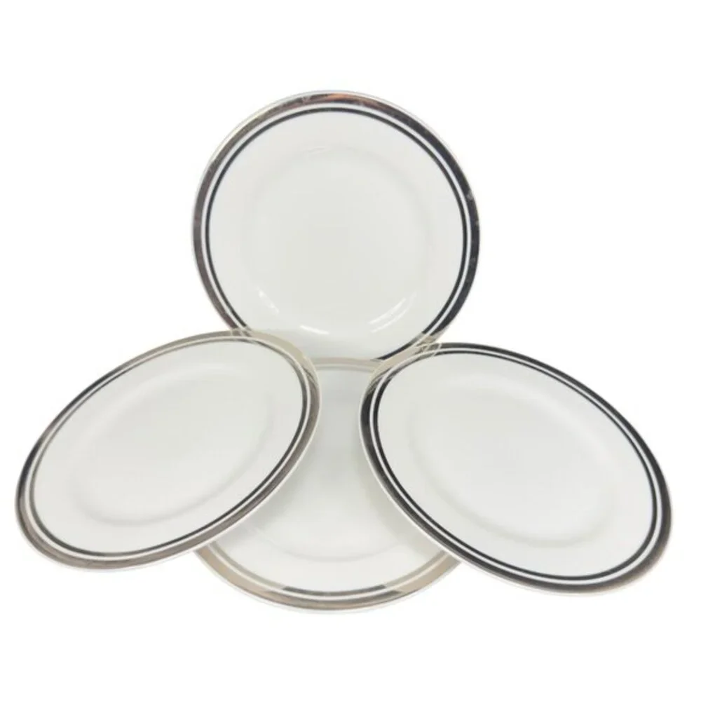2005 Royal Doulton Pure Platinum Double Silver Band Plate Dish 7.5inch Set 4